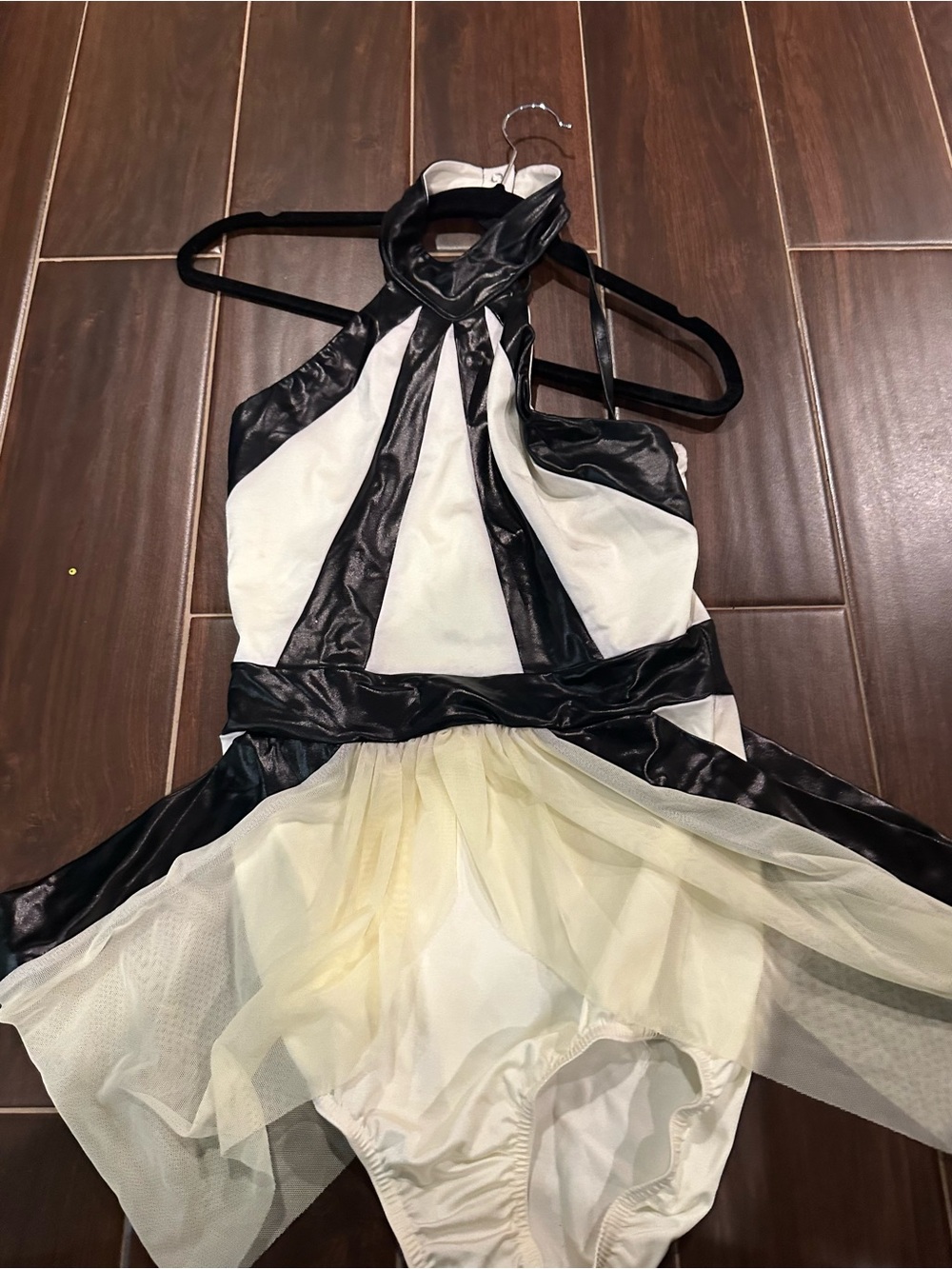 Kelle Black and Cream Halter Tulle Fit-and-Flare Dress dance costume